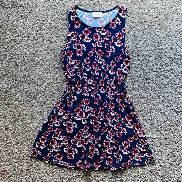 French Grey Floral Dress XL Comfortable Mini Dress Flower Print - Picture 2 of 6